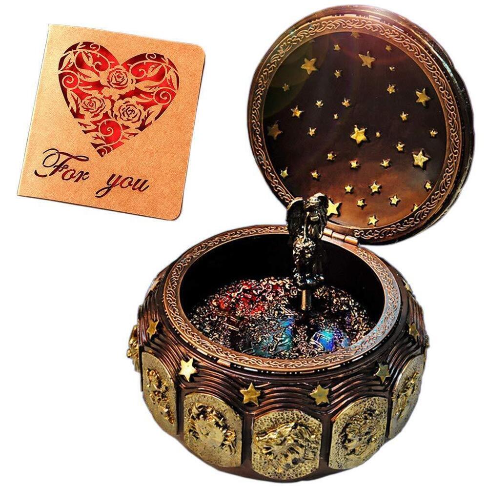 7985 Vintage Music Box with Constellations Rotating Goddess LED Lights